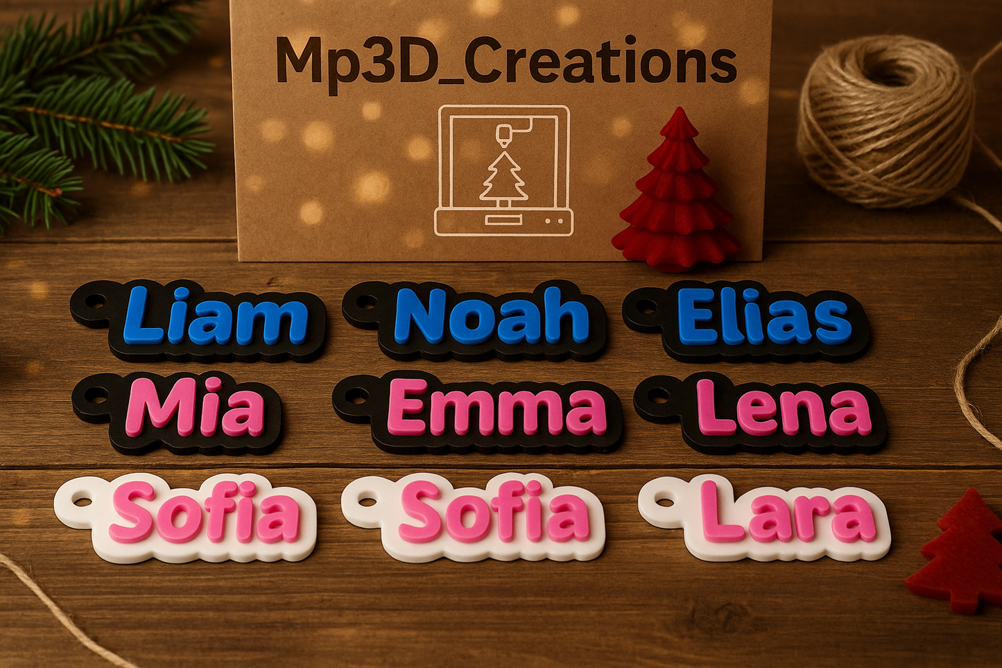 3er Set personalisierte 3D Namensanhänger für Schlüssel, Taschen und Rucksäcke